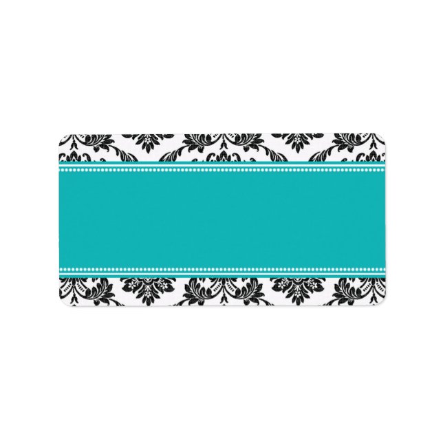 Étiquettes de adresse Mariage damassé turquoises (Devant)