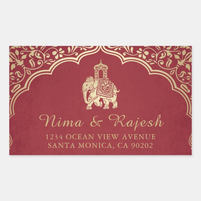 Étiquettes de adresse Mariages indiens, bleu et or (Devant)