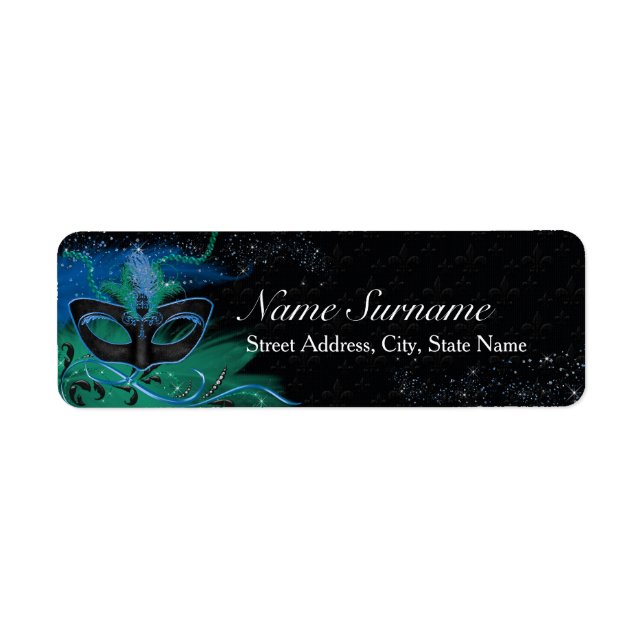 Étiquettes de adresse mascarade bleu et vert étinc (Devant)