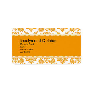 Étiquettes de adresse oranges de mariage damassé