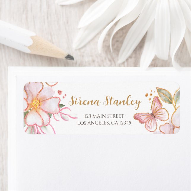 Étiquettes de adresse papillons | Baby shower d'or (En situation)
