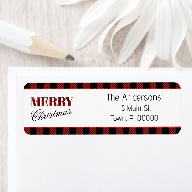 Étiquettes de adresse personnalisés Red Plaid (En situation)