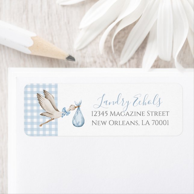 Étiquettes de adresse Preppy Southern Blue Stork (En situation)