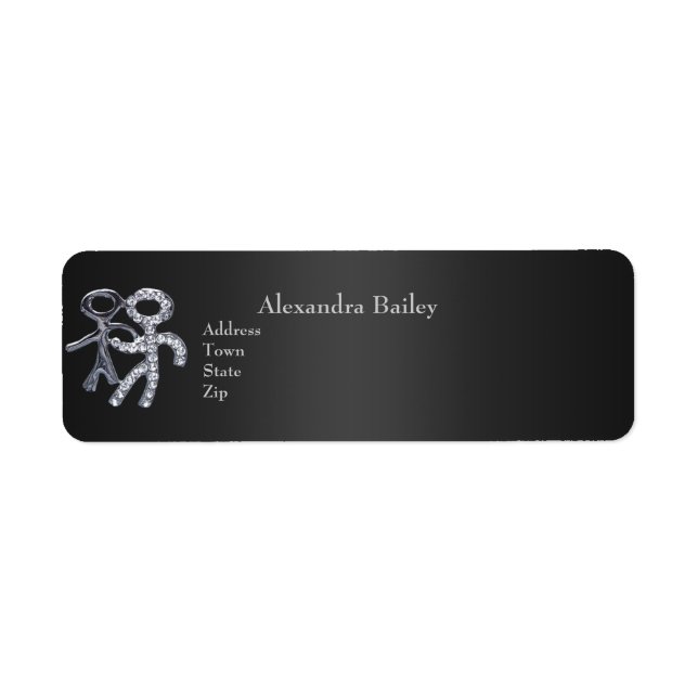 Étiquettes de adresse Retour Noir & Argent Personn (Devant)