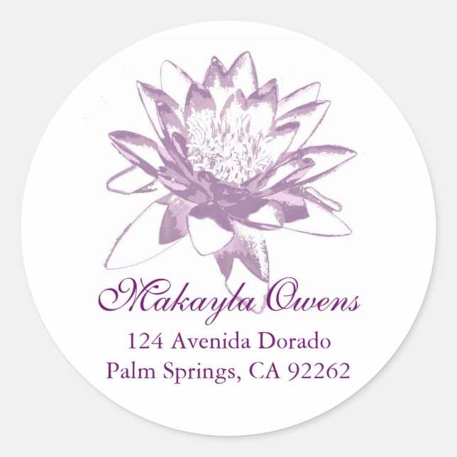 Étiquettes de adresse ronds Lavender Water Lily (Devant)