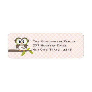 Étiquettes de adresse roses de retour de hibou de