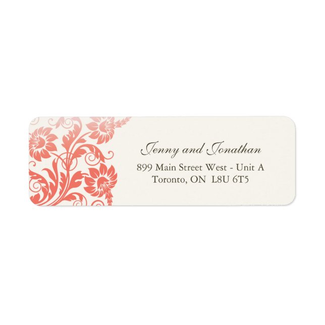 Étiquettes de adresse RSVP floraux de corail éléga (Devant)