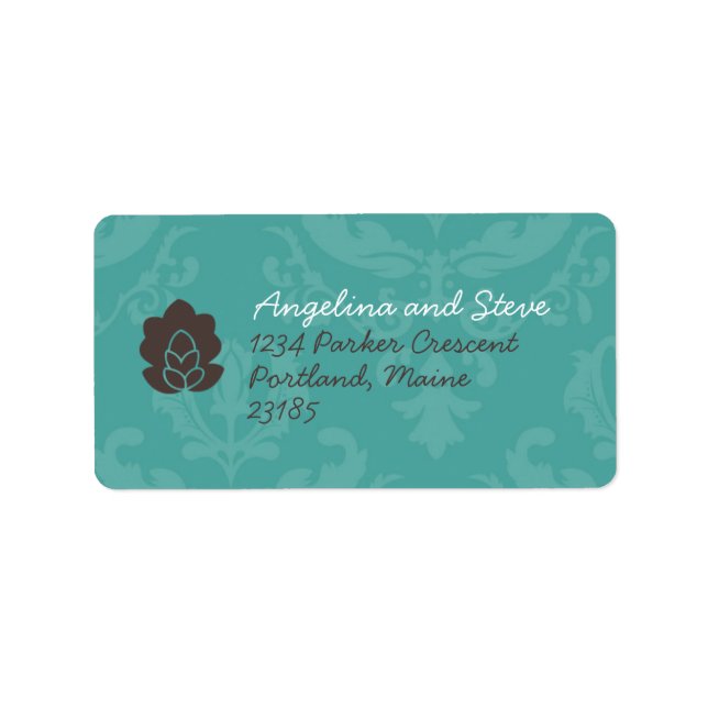 étiquettes de adresse turquoises Damask (Devant)