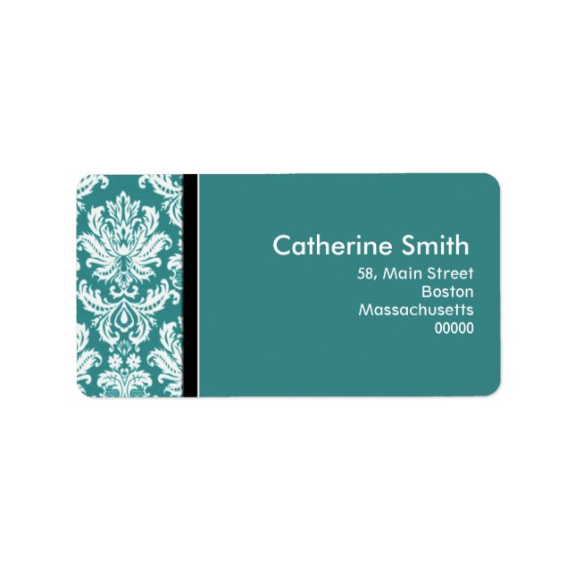 Étiquettes de adresse Turquoises Damask personnali (Devant)