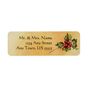 Étiquettes de adresse vintages de houx de Noël