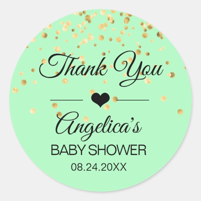 Étiquettes de Baby shower de la menthe verte et de (Devant)