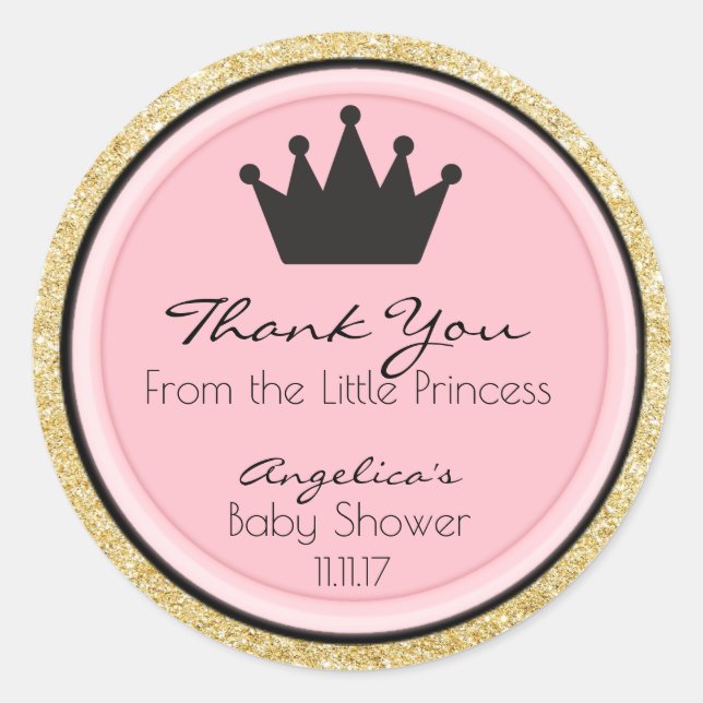 Étiquettes de Baby shower de princesse d'or rose p (Devant)