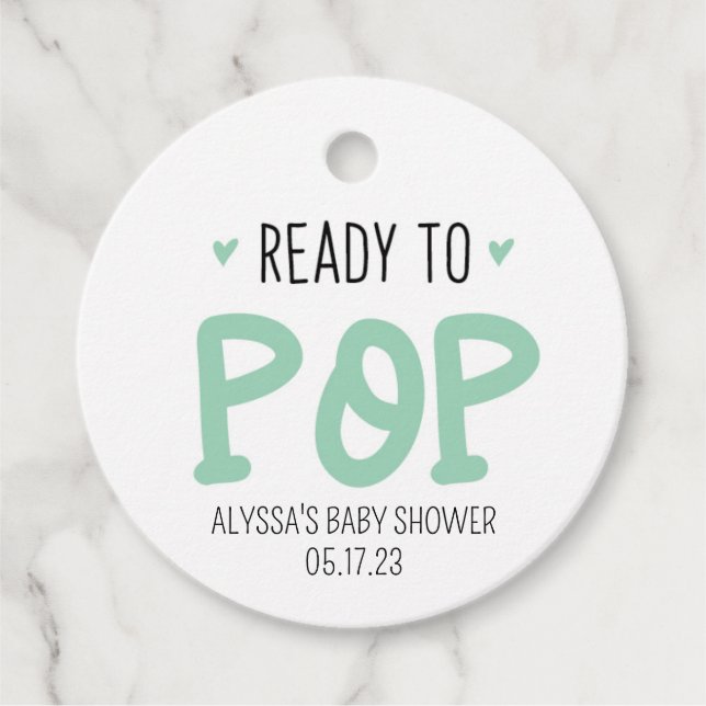 Étiquettes de Baby shower vert Prêt À Pop (Devant)