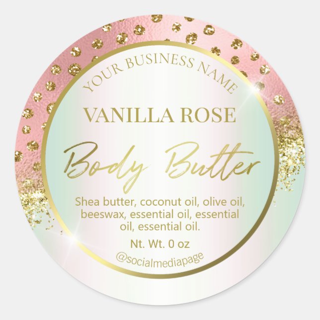 Étiquettes de Beurre Holographique Confetti Rose O (Devant)