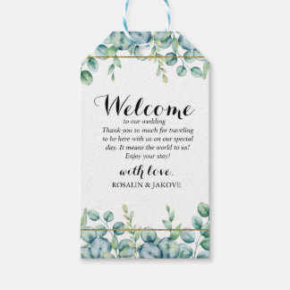 Étiquettes de bienvenue de mariage à la verdure él