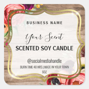 Étiquettes de bougie de soja parfumé à la florale
