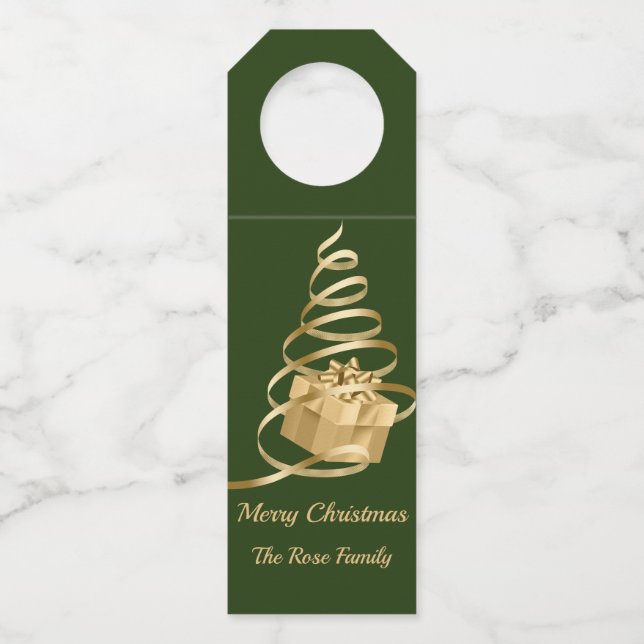 Étiquettes de bouteille de cadeau de Noël ruban do (Devant)