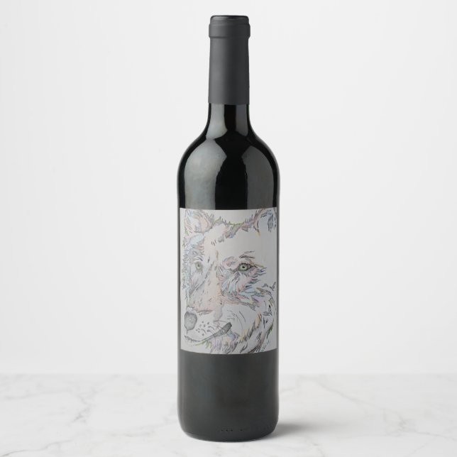 Étiquettes de bouteille de vin, Loup, Loup solitai (Devant)
