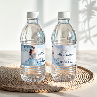 Étiquettes de bouteille d'eau de quinceanera bleu