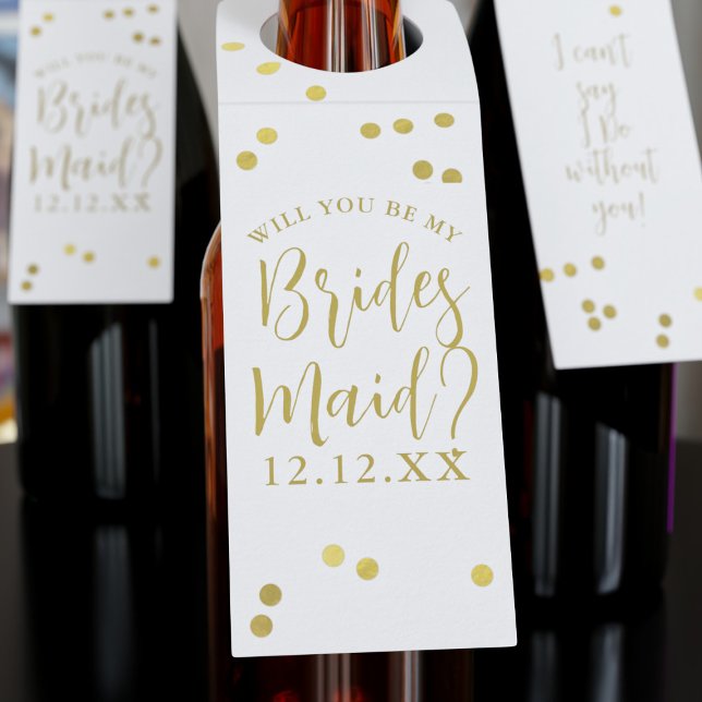 Étiquettes de bouteille en confettis dorés pour de (Ask your best friends to be bridesmaids with a bottle of wine and one of these hanger tags on them)