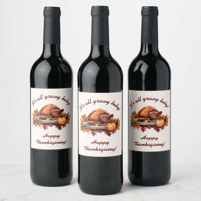 Étiquettes de bouteilles de vin Thanksgiving (Bouteilles)