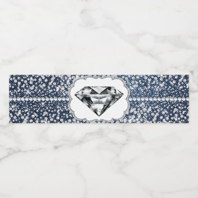 Étiquettes de bouteilles d'eau Denim et Diamond (Étiquettes simples)