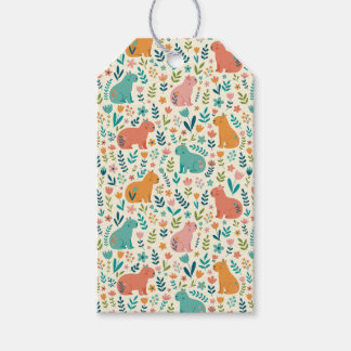 Étiquettes de cadeau capybara florales dessinées à