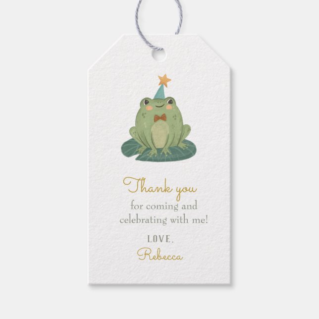 Étiquettes de cadeau d'anniversaire de grenouille  (Devant)
