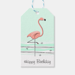 Étiquettes de cadeau d'anniversaire Flamingo Aqua 