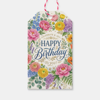Étiquettes de cadeau d'anniversaire Fleurs Élégant