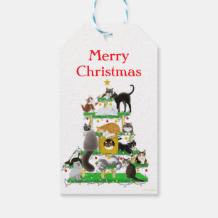 Étiquettes de cadeau d'arbre de chat de Noël