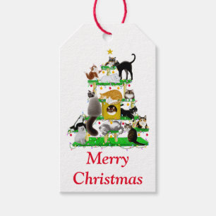 Étiquettes de cadeau d'arbre de chat de Noël