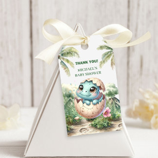Étiquettes de Cadeau de Douche Bébé Dino Éclosion 