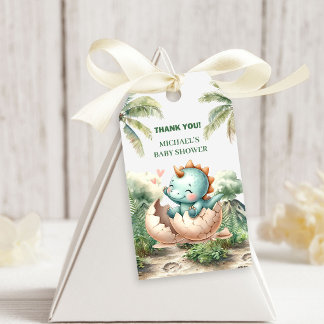 Étiquettes de Cadeau de Douche Bébé Dino Mignon Éc