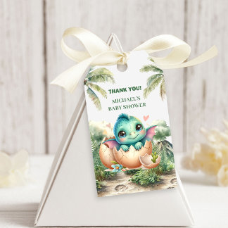 Étiquettes de Cadeau de Douche Bébé Dino Œuf Éclos