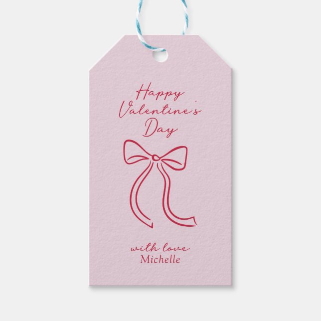 Étiquettes de cadeau de la Saint-Valentin avec nœu (Devant)