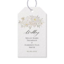 Étiquettes de cadeau de mariage aux pivoines blanc