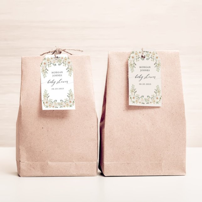 Étiquettes de cadeau de mariage fleuri ivoire élég (Créateur téléchargé)
