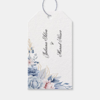 Étiquettes de cadeau de mariage florales bleu pous