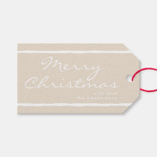 Étiquettes de cadeau de Noël à rayures beige neutr