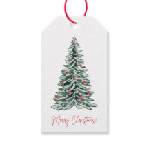 Étiquettes de cadeau de Noël arbre classique aquar