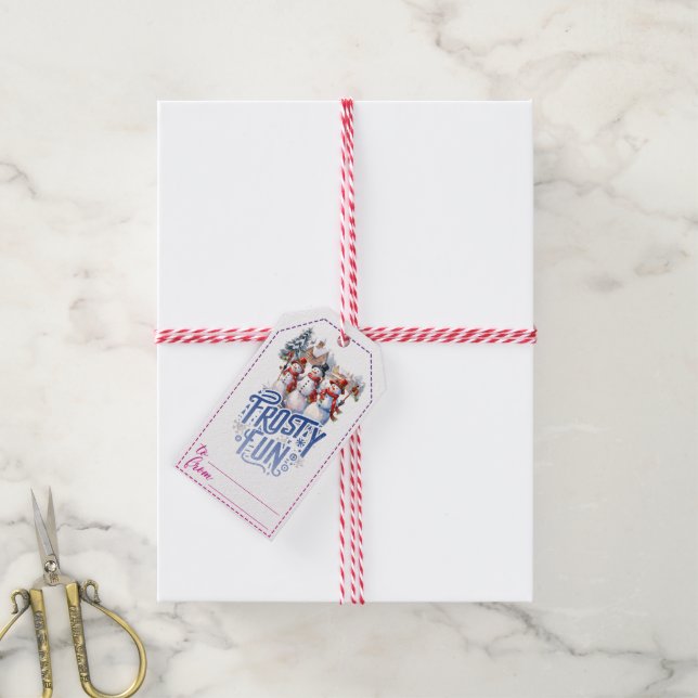 Étiquettes de cadeau de Noël bonhomme de neige joy (Avec de la ficelle)