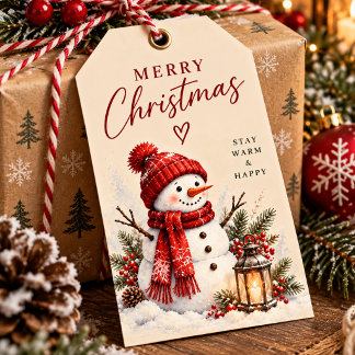 Étiquettes de cadeau de Noël bonhomme de neige mig