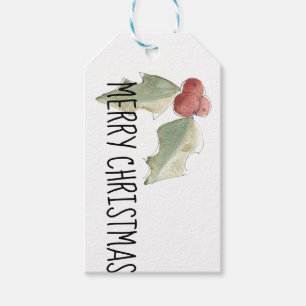 Étiquettes de cadeau de Noël de houx d'aquarelle