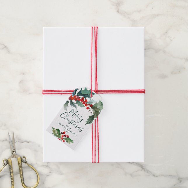 Étiquettes de cadeau de Noël Holiday Holly (Avec de la ficelle)