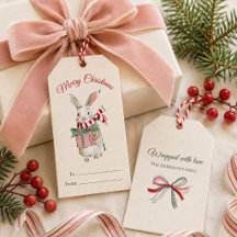 Étiquettes de cadeau de Noël lapin aquarelle