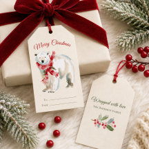 Étiquettes de cadeau de Noël ours polaire aquarell