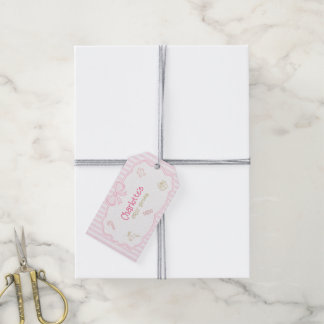 Étiquettes de cadeau de Noël rose pour premier ann