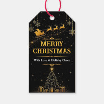 Étiquettes de cadeau de Noël Santa or noir élégant