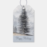 Étiquettes de cadeau de vacances de neige de forêt